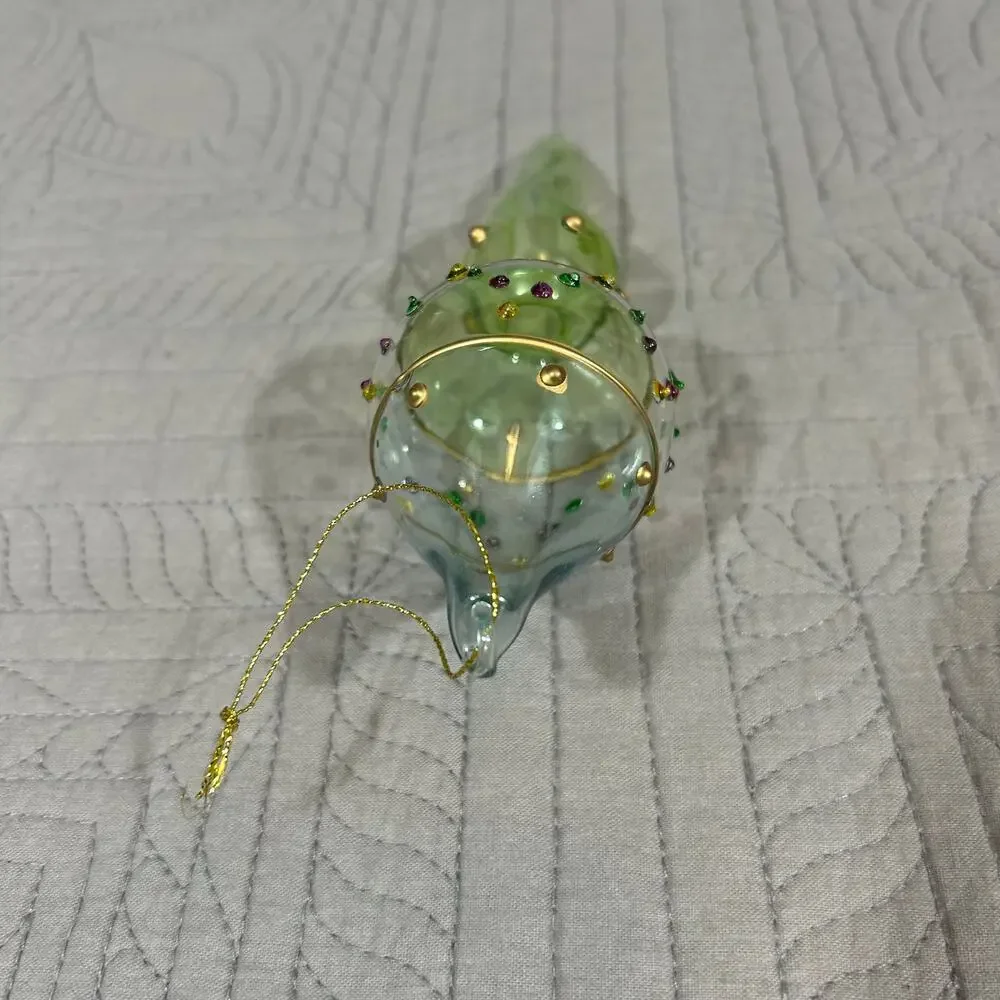 Christmas Lime Art Glass Handblown  Ornament Finial 6.25 x 2.25 x 2.25